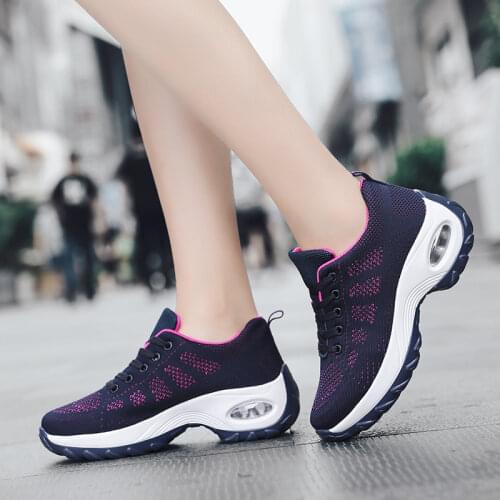 FLARUT Tennis Shoes Woman Breathable Air Cushion Shoes Comfort Height Increasing Lace-up Soft Female Outdoor Gym Sport Sneakers