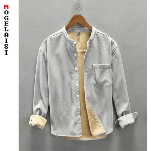 Winter shirt men Thicken fleece shirts new cotton long sleeve pocket Stand collar man clothing chemise homme Asian size TB171