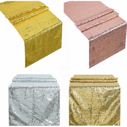 1pc 30x180cm Gold Rose Gold Sequin Table Runner for Wedding Party Decoration Festival Birthday Party Home Table Runners Supplies