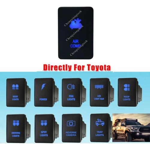 DIY Switch 12V 3Amp Blue LED AIR COMP Push Button Switch ON OFF For Toyota 2015 Hilux Prado 150 200 Rav4 + Wire