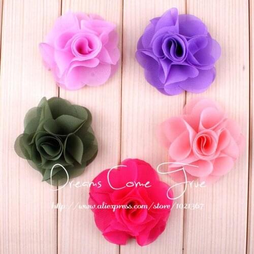 200pcs/lot 2.5" 5Colors Fashion Mini Chic Tulle Soft Fabric Rose Artificial Hair Flowers For Children Hair Accessories