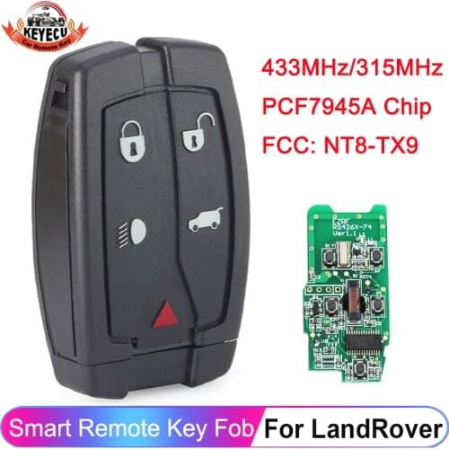 KEYECU 315/433MHz Replacement Smart Remote Car Key Fob 5 Button for Land Rover LR2 2008 2009 2011 2012 FCC ID:NT8-TX9