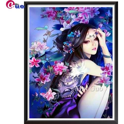 5D Diamond Painting Japanese Girl Flower Tattoo Full Square Round Diamond Embroidery Sale Mosaic Anime Pretty Girl Home Decor