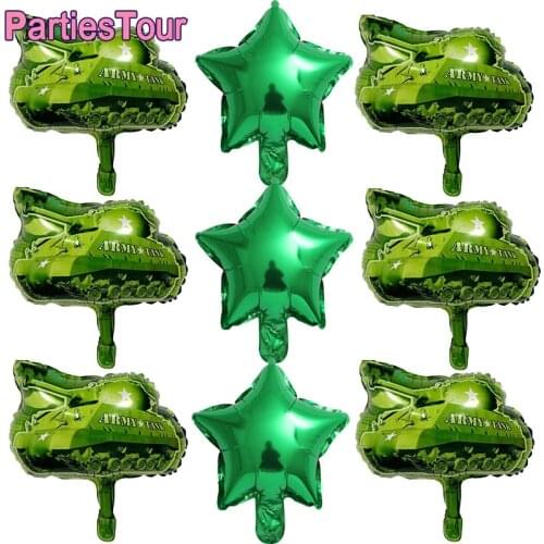 6pcs Mini Tank Ballons and 10'' Green Star Aluminum Foil Balloons for Army Military Camouflage Themed Party Decor mini Balllons