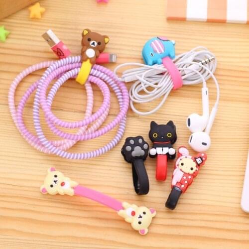60pcs/lot Lovely Cartoon Cable Winder Headphone Cable Clip Earphone Cable Wire Organizer Cord Holder For iphone samsung