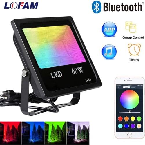 60W Bluetooth RGB Floodlight APP Group Control Outdoor Wall Flood Light IP66 Waterproof Outdoor Garden Scene Landscape Lighting