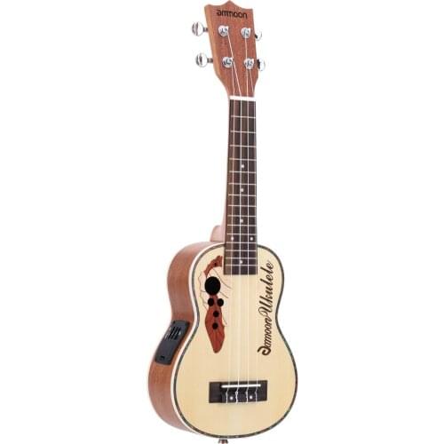 Ammoon Spruce 21" Acoustic Ukulele 15 Fret 4 Strings Stringed Musical Instrument with Built-in EQ Pickup