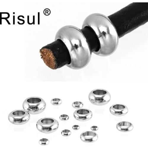 Risul flat oblate bracelet Round Rope Spacer Beads Bracelet Bead 8/9/10/11/12mm bigger loop hole stainless steel wholesale bead