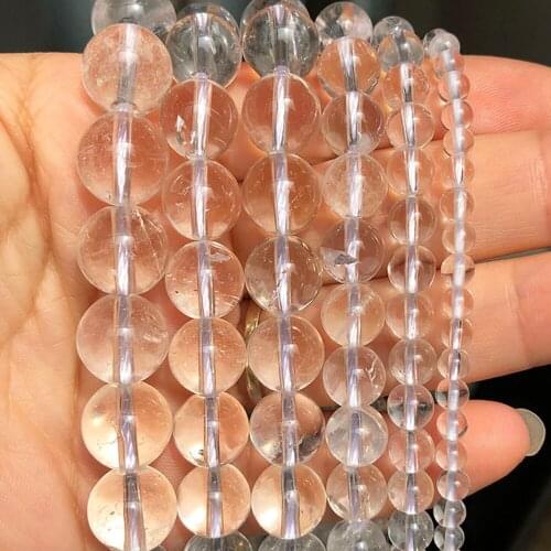 Natural Clear Quartz Stone Beads Smooth Round Loose Spacer Beads For Jewelry DIY Making Bracelet Accessories 15'' 4 6 8 10 12mm