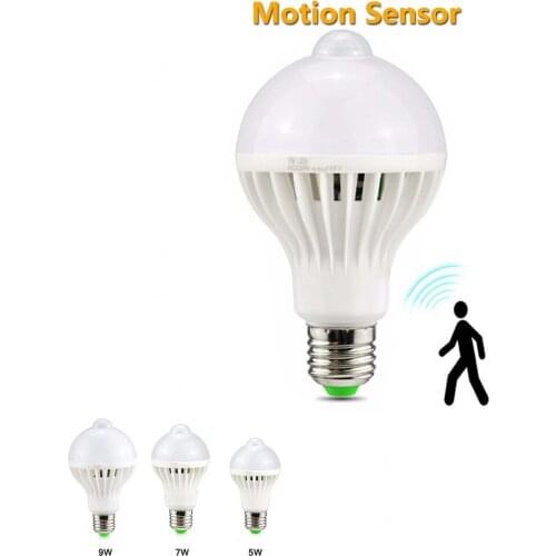 E27 Motion Sensor Light Bulb 5W 7W 9W Smart PIR LED Bulbs Auto On/Off Night Light 85-265V