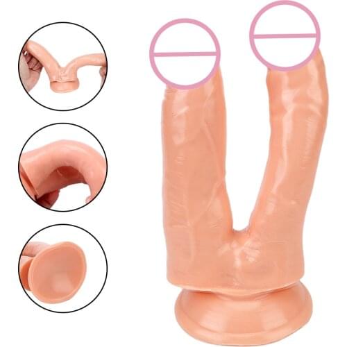 Erotic Double Dildo With Strong Cup Vagina Massage Anal Plug Sex Toys for Women Lesbian Female Masturbator Realisitic Penis
