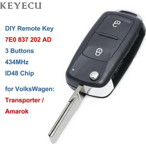 Keyecu Flip Car Remote Key Fob 2 Buttons 434MHz CAN ID48 for VW Volkswagen 7E0 837 202, 7E0837202