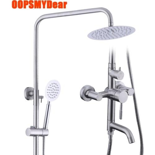 Hot Cold Shower Set Bathroom Wall Mount Round Shower System Brush Nickel SUS304 Stainless Steel Bath Faucet Modern Taps Torneira