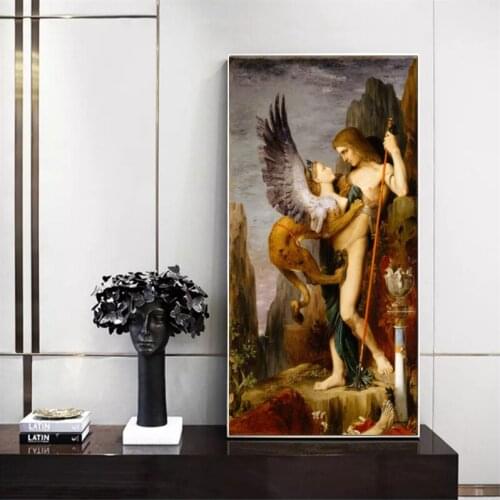 Oedipus and The Sphinx By Gustav Morrow Canvas Painting Posters and Prints Wall Art for Living Room and Bedroom Decoration