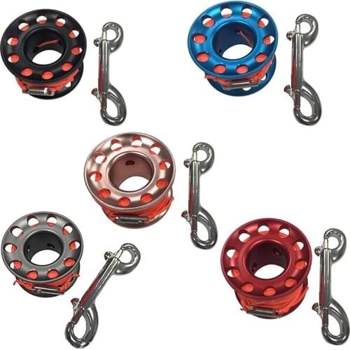 Scuba Diving Spool Finger Reel Bolt With Brass Clip Aluminum Alloy Freediving Spool Dive Reel 15M Line