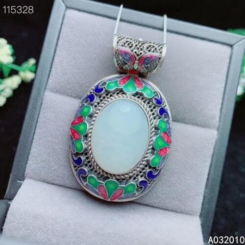 KJJEAXCMY Fine Jewelry 925 Sterling Silver Inlaid Natural White Jade Cloisonne Classic Female New Pendant Necklace Support Test