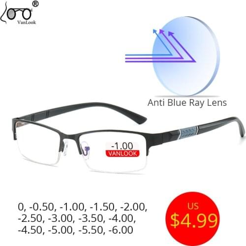 Myopia Mens Grade Computer Glasses Gamer Anti Blue Light Sight -0.50 Eyeglasses Frame Decorative Men Women -600 Clear Lens -5.0