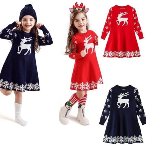 Red Long Sleeve Autumn Winter Christmas Dress For Children Birthday Party Dress Cute Brief Style Children Clothing 3-8 Years Old