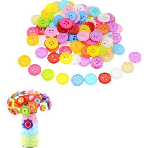 100pcs 15mm 20mm Round 4 Holes Resin Button Sewing Fit Scrapbooking Apparel Crafts Diy Decoration Mixed Color