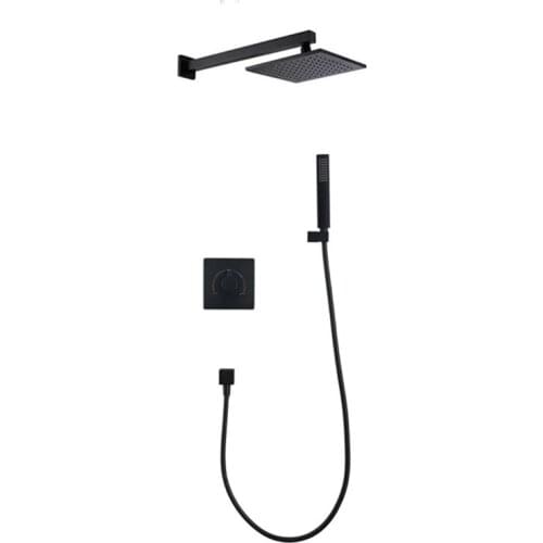 Brass Square Black Shower Set Bathroom 16" Rain Shower Head Faucet Ceiling Shower Arm Diverter Mixer Handheld Shower Spray Set