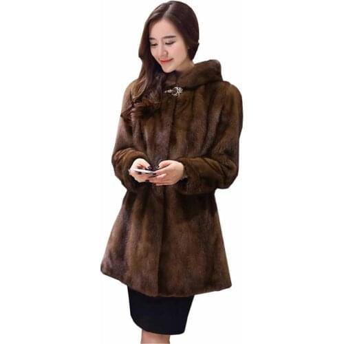 Fashion Faux Mink Fur Coat Women Winter Plus size 6XL Hooded Fur Outerwear Thicken Warm Jackets Female Slim Casual Coats G269