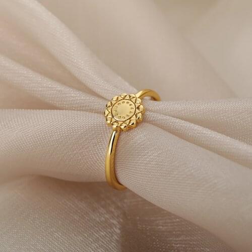 Fashion Gold Plated Couple Sunflower Vintage Ring Simple Design Finger Rings For Women Girls Wedding Party Elegant Jewelry Gift