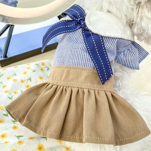 Fashion Luxury Pet Dog Dresses Cat Costume Two-legged Cute Blue Bow Skirt Princess Dress Puppy Clothes
