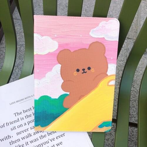 Cartoon Lovely Cute Bear Juicy Peach Soft Tablet Stand Case For iPad Air 1 2 3 Mini 4 5 Pro 2017 2018 2019 2020 Cover