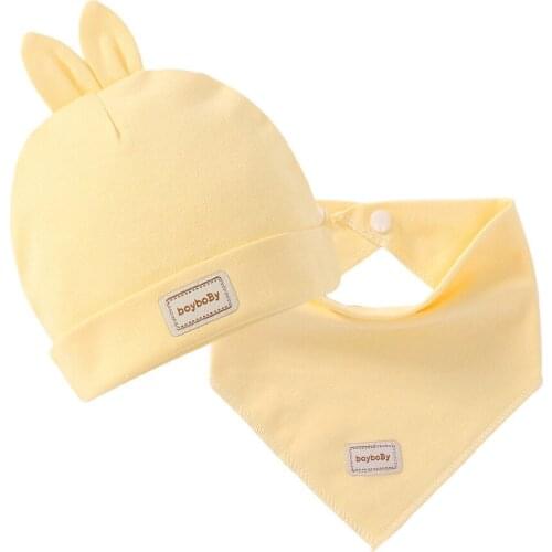 Baby Cap Bibs Set Elastic Baby Bibs Double Layers Cotton Baby Caps + Saliva Towel 2 pcs Set Infant Burp Cloths