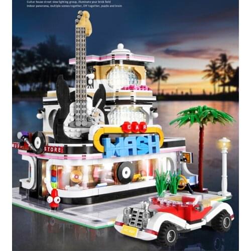 2168Pcs City Street View Guitar Store LED Light Assemble Model Set Building Block Bricks Kid Educational DIY Toys Birthday Gifts