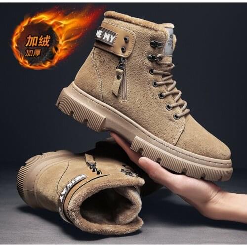 2020 Winter New Men Work Shoes Fashion Outdoor High Top Cotton Shoes Trend Vintage Men Walking Shoes Adult Motorcycle Boots