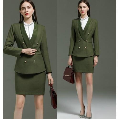 Autumn 2020 dark green suit womens 2-piece Skirt Set womens suit office suit skirt coat and skirt suit coat and skirt set