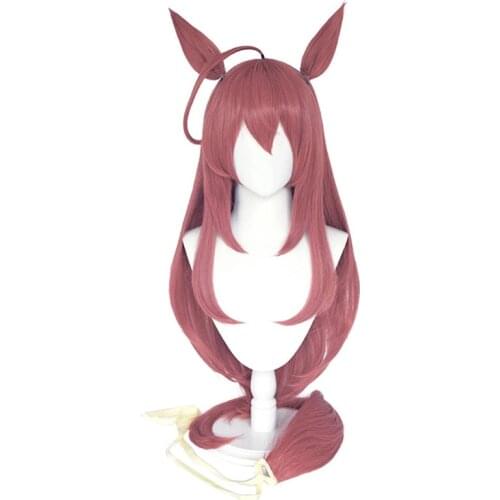 Uma Musume Pretty Derby Mihono Bourbon Cosplay Wig Long Straight Wig Ears Halloween Synthetic Hair Heat Resistant