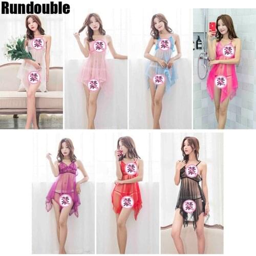 Slutty Clothes Sexy Transparent Women Hot Selling Lingerie Porno Babydoll Lace Mesh Strappy Sleepwear Nightdress Multi Colors