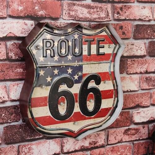 Route 66 LED Vintage Signs Pub Bar Decoration Wall Lamp LED Metal Plate Neon Sign logo Light Home Decor Club Wall Hanging Art