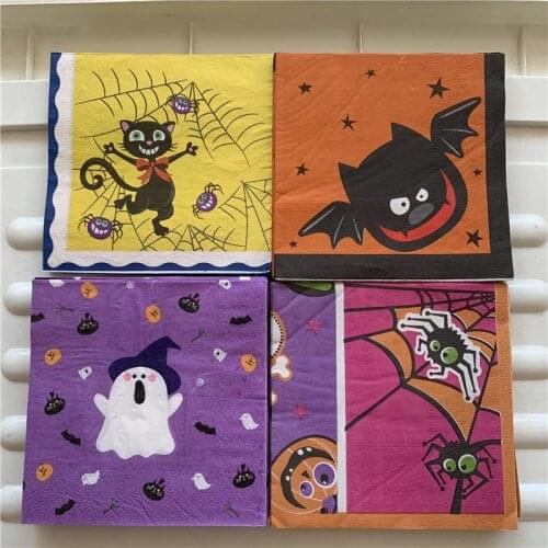 Paper napkins serviettes decoupage cool tissue decor Halloween party festival cocktail bat spider web cat ghost star Zombie moon