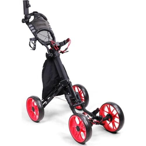 Folding Aluminum Alloy Golf Trolley 4 Wheels Golf Bag Pull Push Cart Umbrella Cup Holder Adjustable Trolley with Footbrake