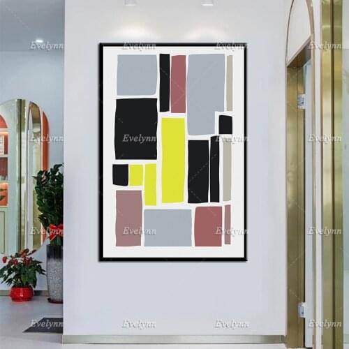 Mixed Color Block Collage II, Kitchen, Screen Print, Abstract,Geometric,Modern Art,Blue, Black,Home Decor Prints Canvas Poster