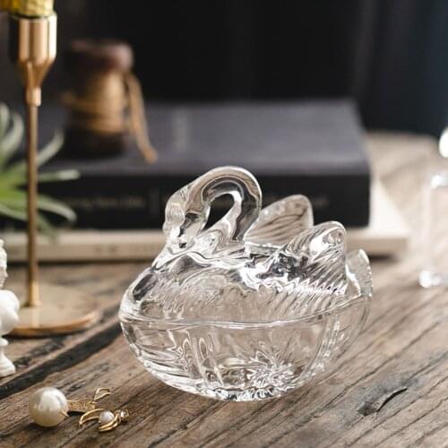 Swan Glass Storage Jar Jewelry Cosmetic Crystal JarsEuropean Style Candy Tank Relief Craft Home Decoration Modern Ornaments