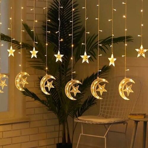 220V Plug2.5M/ 3.5M LED Moon Star Lamp Fairy Curtain Light Christmas Garland String Lights For Home NEW YEAR Wedding Decoration