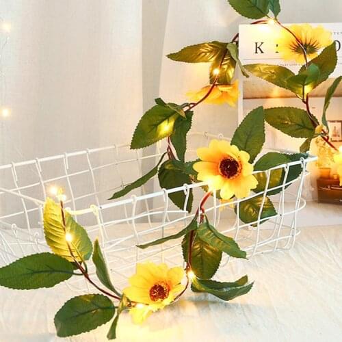 2M LED Sunflower String Lights Tiny Green Leaf Garland Holiday Led Leaf Garland Christmas For Home Wedding Decorative Lights