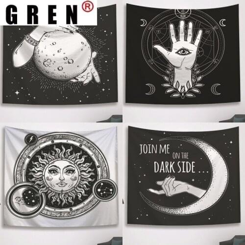 GREN Tapestry Sun Moon Hand Wall Hanging Fabric Mural Background Cloth Wall Rugs Towel Beach Blanket Dorm Living Home Decor