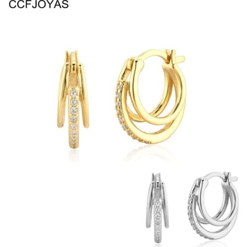 CCFJOYAS High-Quality 925 Sterling Silver Punk Geometric Zircon Hoop Earrings European and American Women Wedding Jewelry