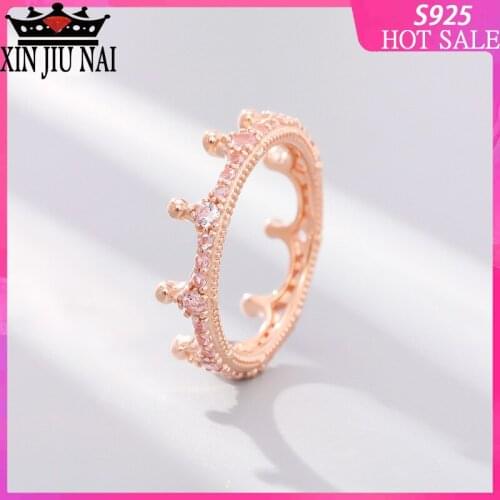 100% Sterling silver 925 fashion jewelry retro palace ladies elegant Crown ring to give girls Pink Romantic Royal Court Princess