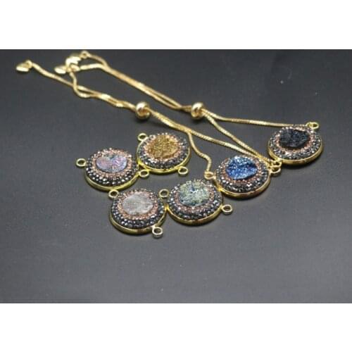 1dozen 22MM druzy women bracelets connector, Gold plate necklace DIY natural Gem stone jewelery, original design, fashion gift