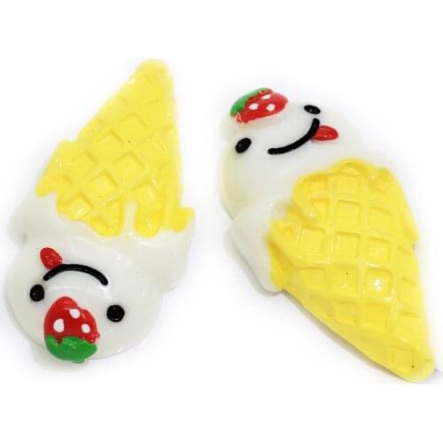 100/50pcs Cute Simulation Strawberry Smiling Face Ice Cream Resin Miniature Food Cabochon Art Supply Craft Scrapbooking