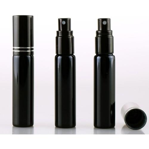 100 Pieces/Lot 10ML Portable Black UV Glass Refillable Perfume Bottle With Atomizer Empty Parfum Case With Tangent Cove