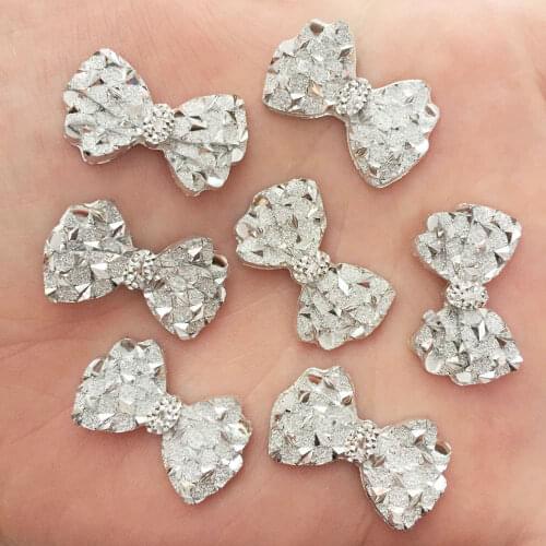 200 Pcs Resin Cute silver Bow Flat back rhinestone scrapbook DIY Wedding applique ornament hairpin accessories Crafts SF549