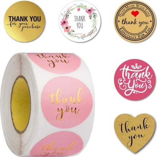 500Pcs Thank You Label Stickers Decoration DIY Paper Thank You Tag for Envelope Takeaway Pacgaging Box Bag 1"×1"