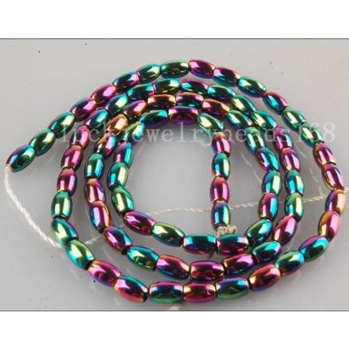 Free Shipping Fashion Jewelry 3x5mm Multi-Coloder Hematite Rice Loose Beads 1 Strand 15.5" FG5862